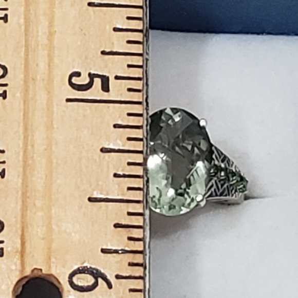 Prasiolite (Green Amethyst) Chrome Diopside ring in Plat/over 925 Sterling sz 8 - Picture 3 of 6
